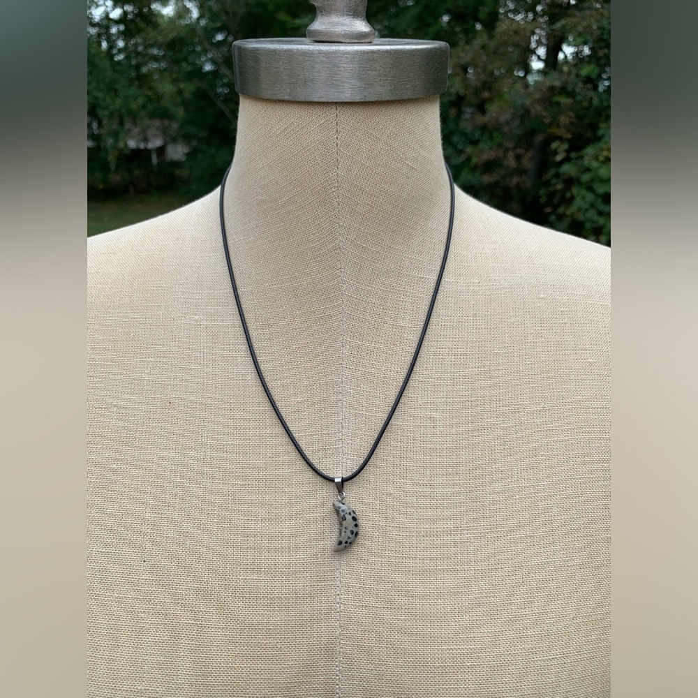 Handmade Dalmatian Jasper Stone Mini Moon Amulet Necklace - Picture 6 of 7